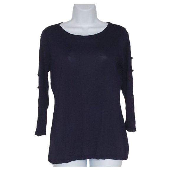 Cato Tops - CATO Button 3/4 Sleeve Top - Small - Navy Blue